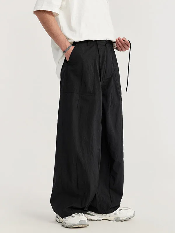 Wrinkled Baggy Pants in Black Color