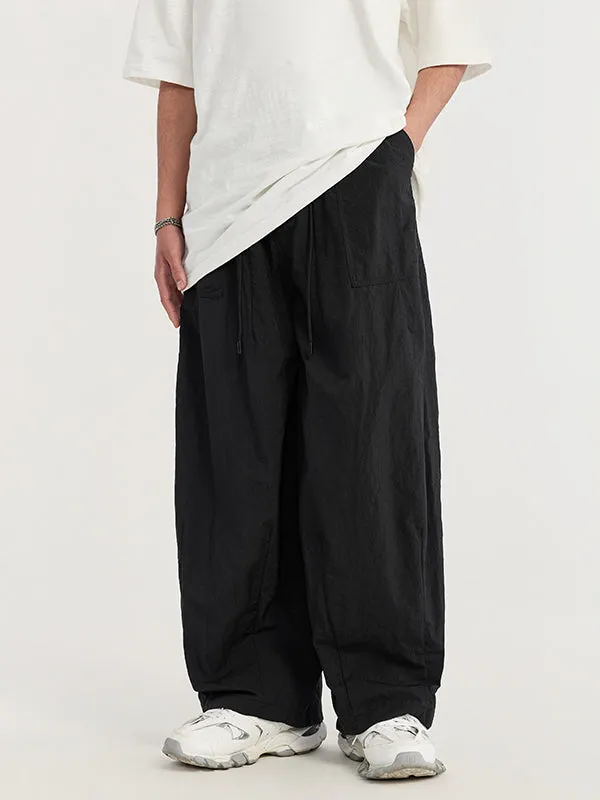 Wrinkled Baggy Pants in Black Color