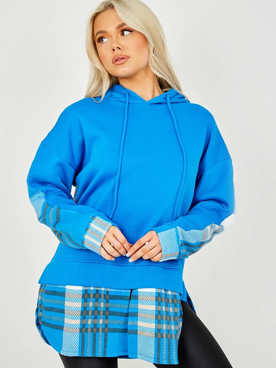 Zola Royal Blue Check Tartan Contrast Hoodie