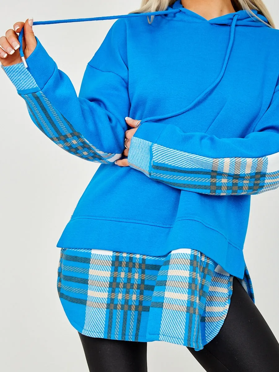 Zola Royal Blue Check Tartan Contrast Hoodie